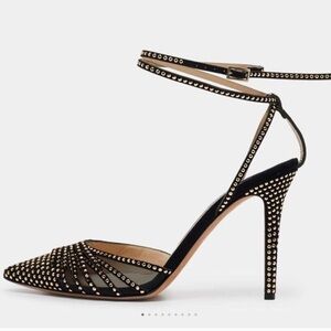 JIMMY CHOO | Kizzy black suede w/gold studded pumps 38 1/2 / 8.5